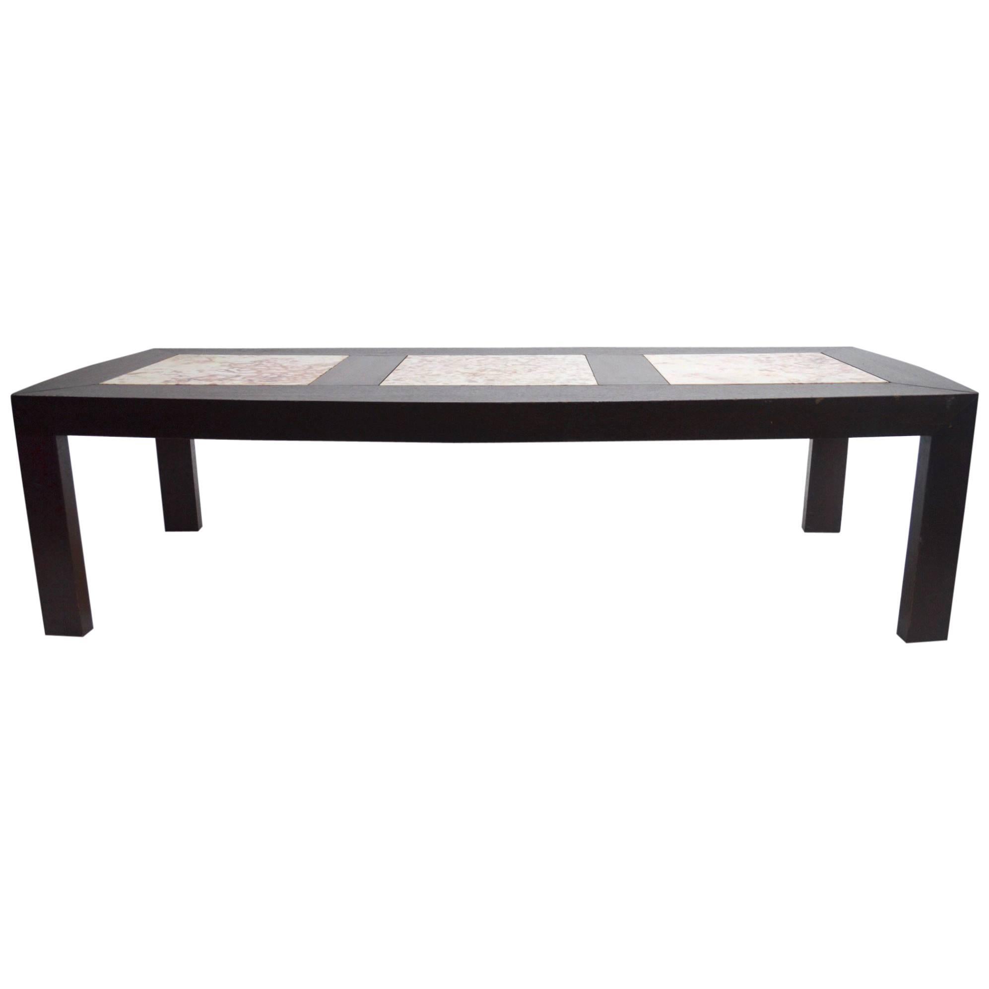 Tripartite Marble Insert Top Mid-Century Coffee Table Made in Malaysia For Sale