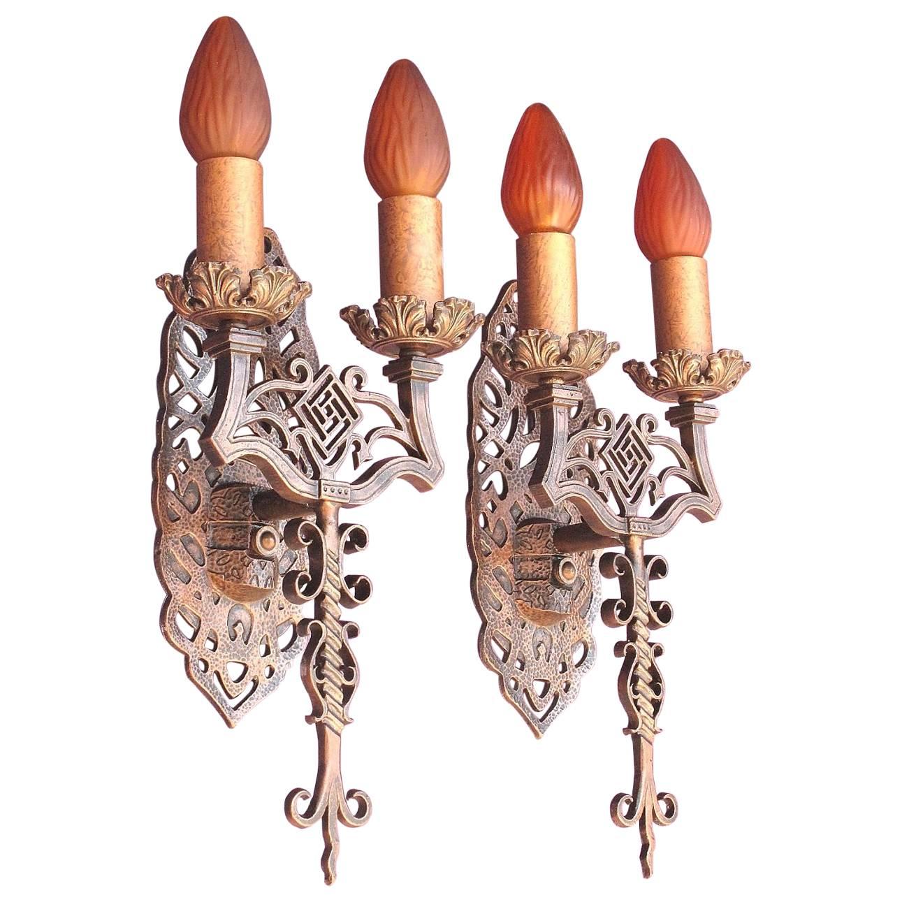 Spanish Revival Sconces, Late 1920s For Sale