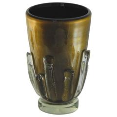 Deco Black and Gold Vase in the Style of 1950s Barovier with Clear Glass Cordons 3