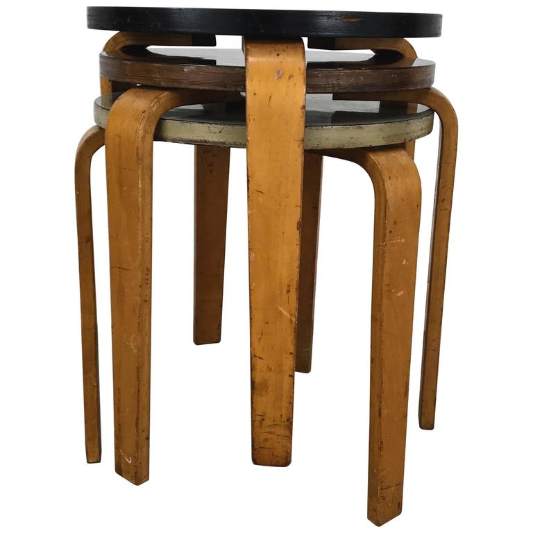 Set of Three Alvar Aalto Style Bent Wood Stools or Tables by Thonet at  1stDibs