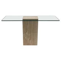 Italy Travertine and Glass Console Table
