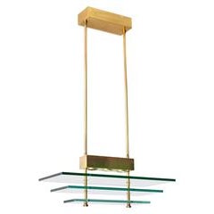 Postmodern Rectangular Form Polished Brass and Glass Pendant Chandelier 12