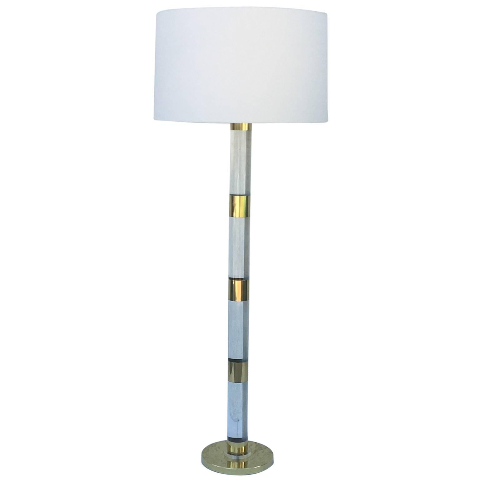 Acrylic and Polished Brass Floor Lamp by Frederick Cooper