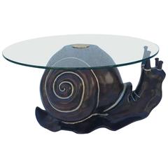 Vintage Carved Pinewood and Glass Snail Cocktail Table by Federico Armijo