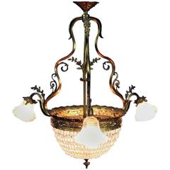 Antique French Louis XV Style Gilt Bronze and Cut Crystal Four-Light Chandelier