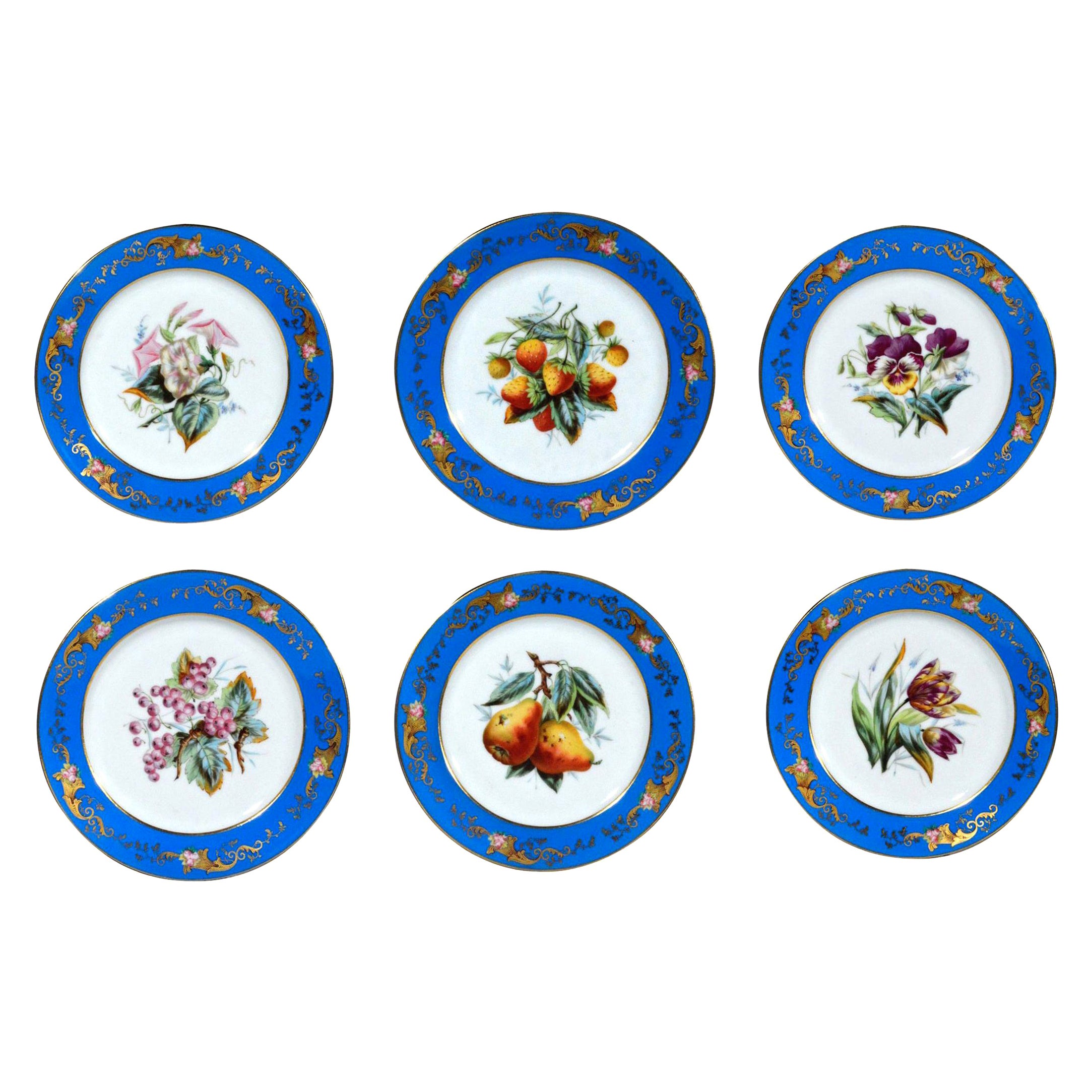 Paris Porcelain Set of Six Botanical and Fruit-Decorated Plates