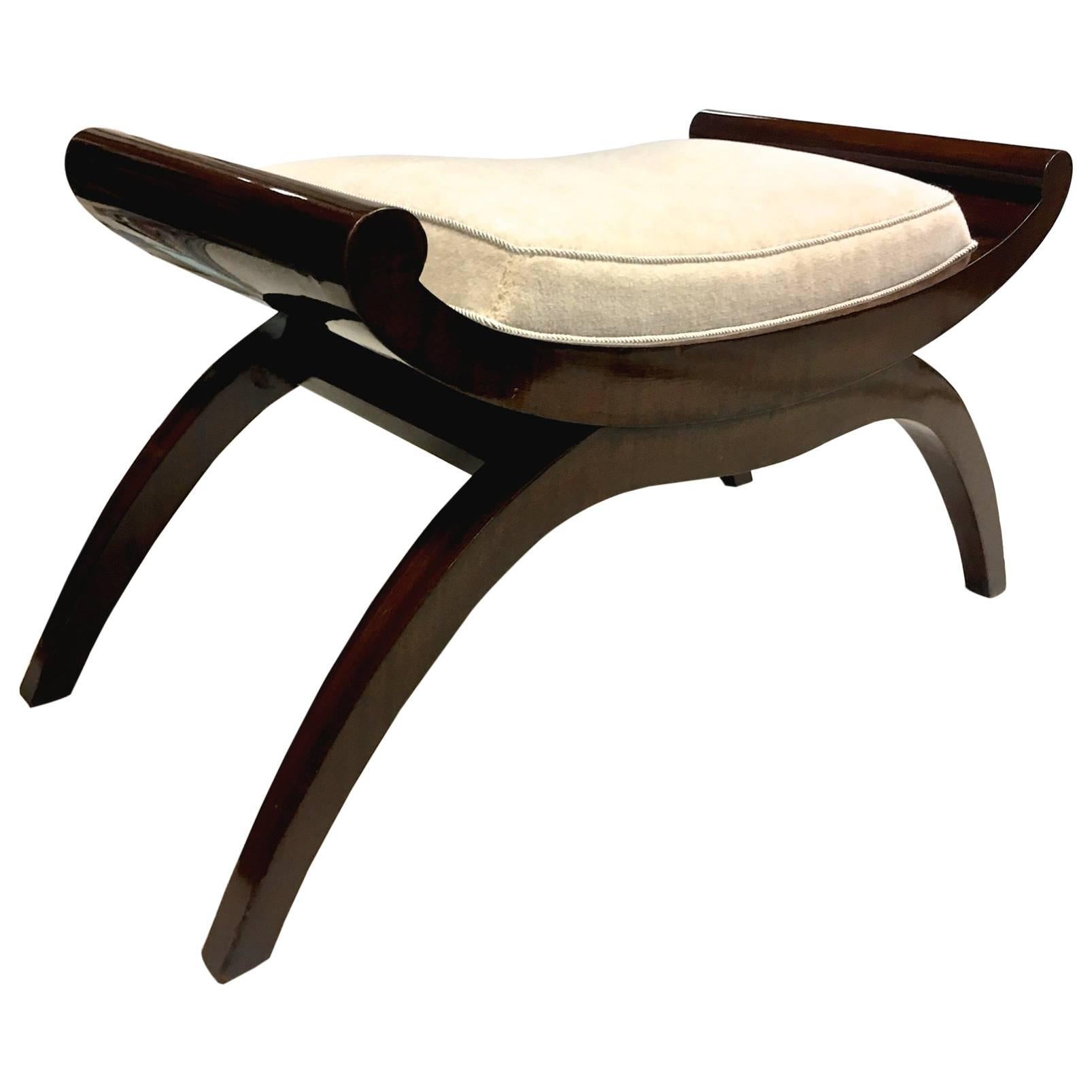 Maurice Dufrene Superb Curule-Shaped Rosewood Unique Bench Newly Restored For Sale