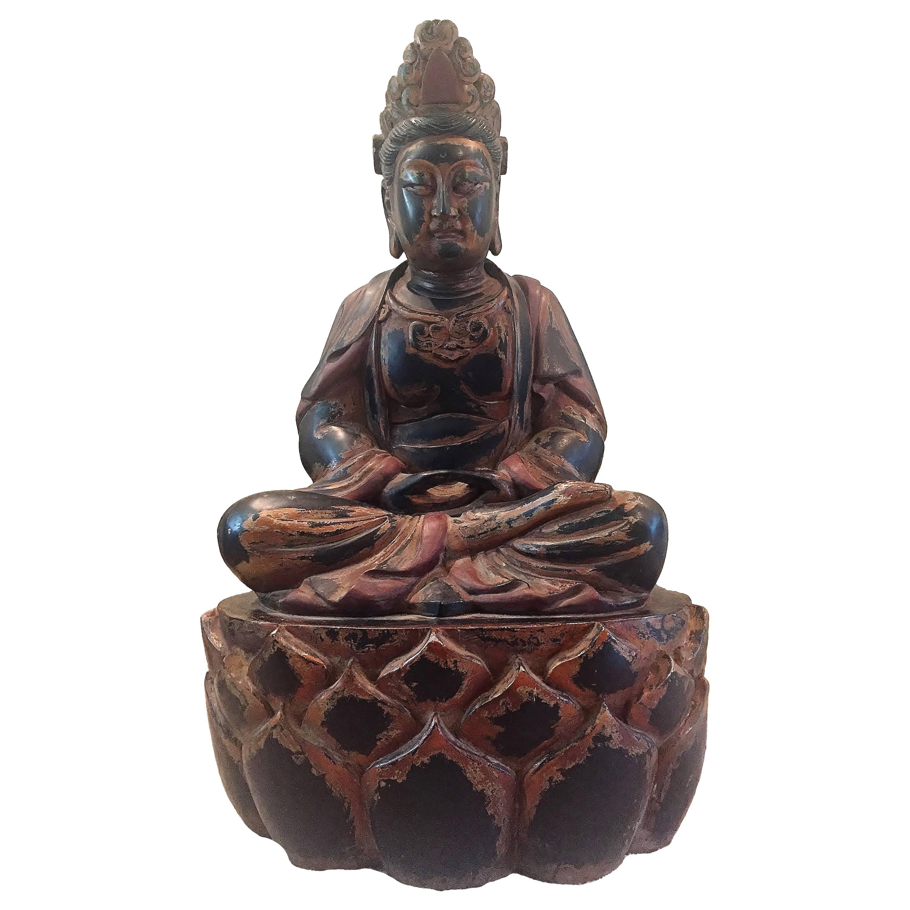 Huge 40" Tall Solid Wood Buddha Statue For Sale