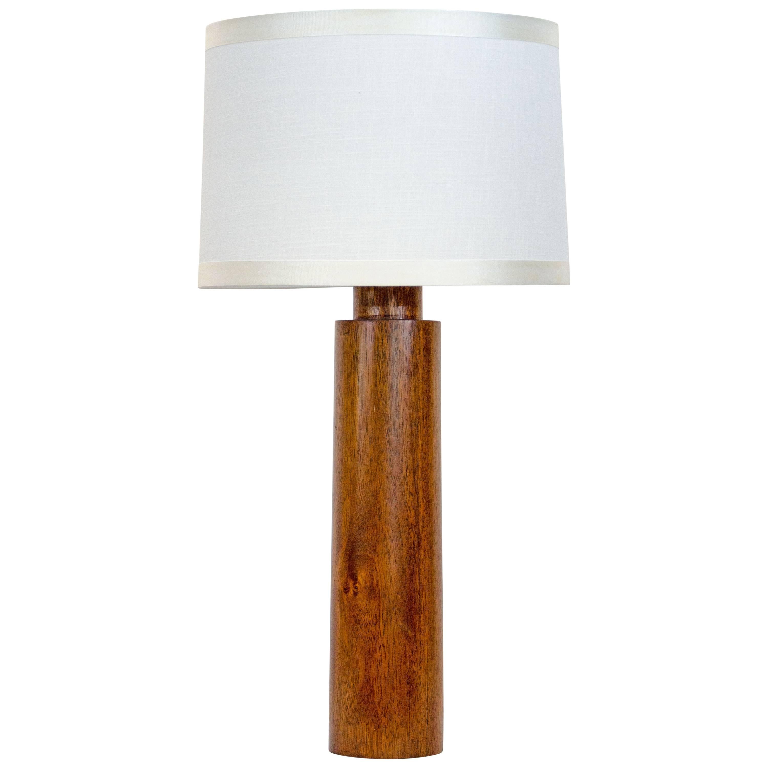 Mid-Century Cylindrical Mahogany Table Lamp