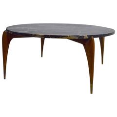 Elegant Marble-Top Coffee Table with Sculpted Wood Legs