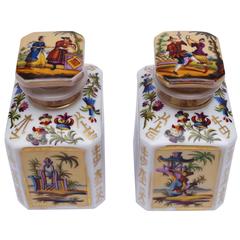 Two Porcelain Old Paris Chinoiserie Tea Caddies, France