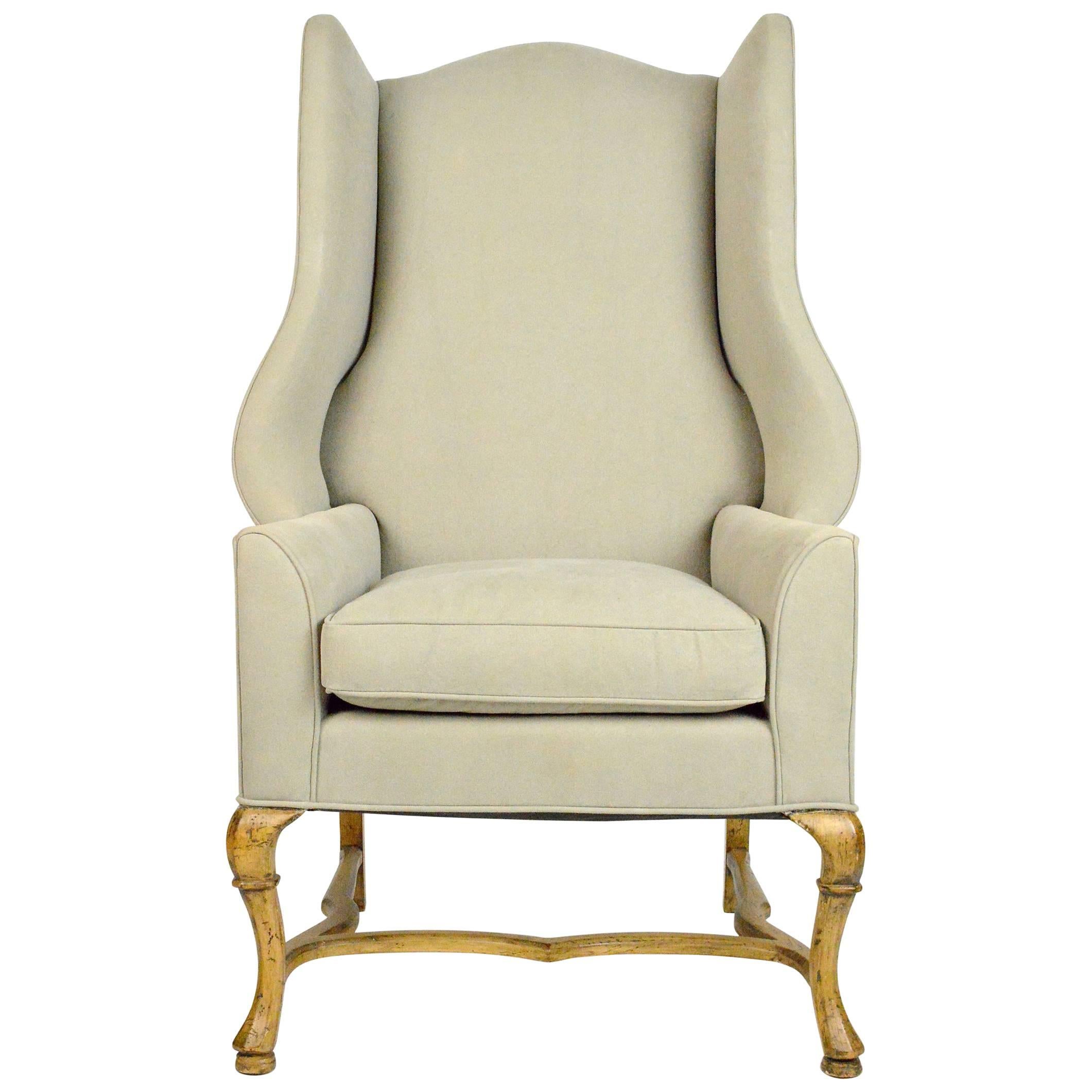 Large-Scale French Country Style Wingback Chair For Sale