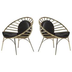 Hollywood Regency Style Tubular Brass and Leather Lounge Cocktail Chairs 4