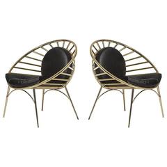 Hollywood Regency Style Tubular Brass and Leather Lounge Cocktail Chairs