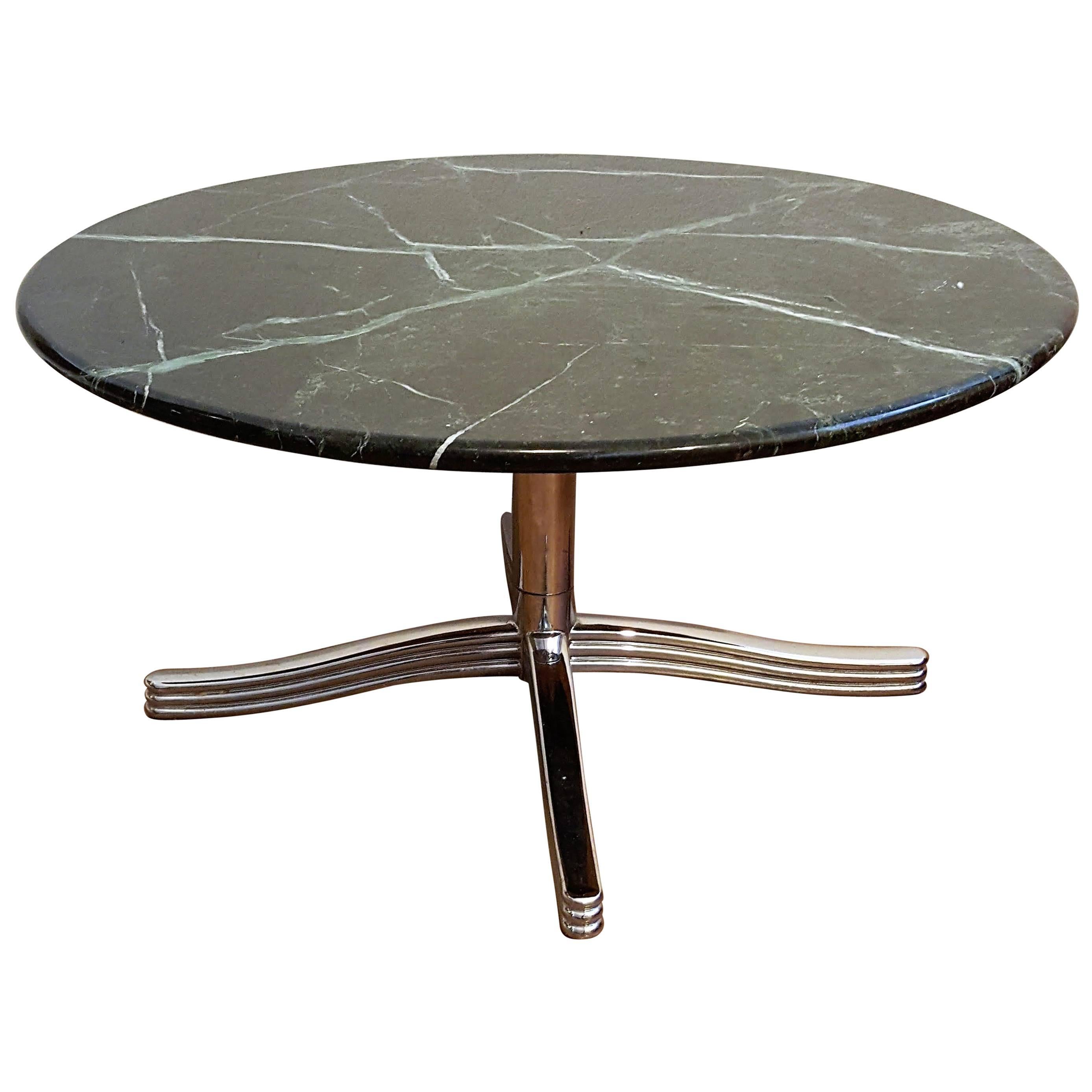 Custom 20th Century Swivel MarbleTop Coffee Table with Chrome Base For