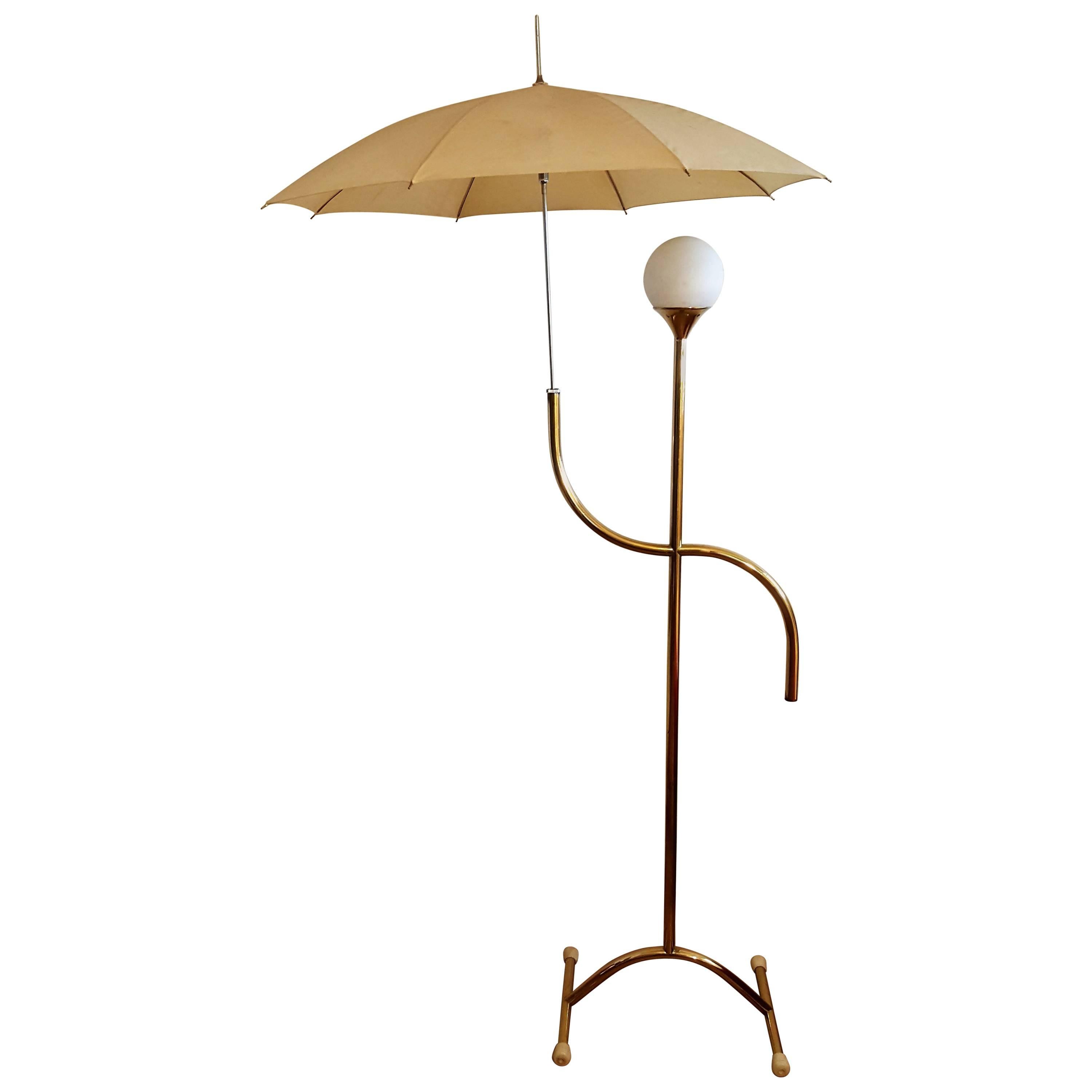 Italian Mid-Century Brass Umbrella Floor Lamp For Sale