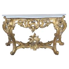 19th Century French Rococo Style Giltwood Console with Carrara Marble