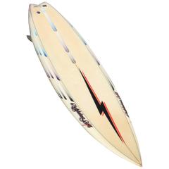 Vintage Lightning Bolt Surfboard with Black and Red Bolt, 1980s