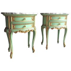 French Bedside Table Cabinets Nightstands Marble Painted Gilded Green Rococo