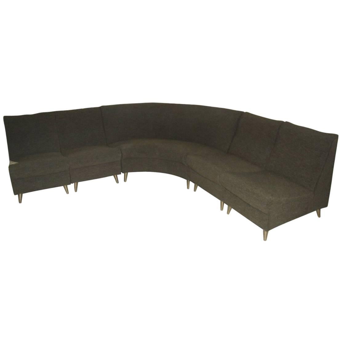 Elegant Modular Curved Sofa Italian Midcentury Green Brass Feet Cesare Lacca For Sale