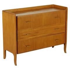 Chest of Drawers Cherrywood Veneer Brass Vintage, Italy, 1950s