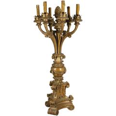 Antique Large Carved and Gilded Wooden Torch Holder, Italy, Late 19th-Early 20th Century