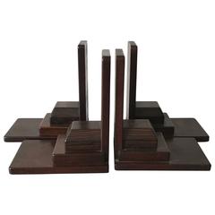 Double Set of 1920s Amsterdam School Solid Mahogany & Macassar Large Bookends