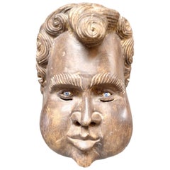 Sculptural French Wood Cherub Mask Carving