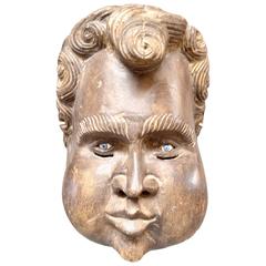 Sculptural French Wood Cherub Mask Carving 12
