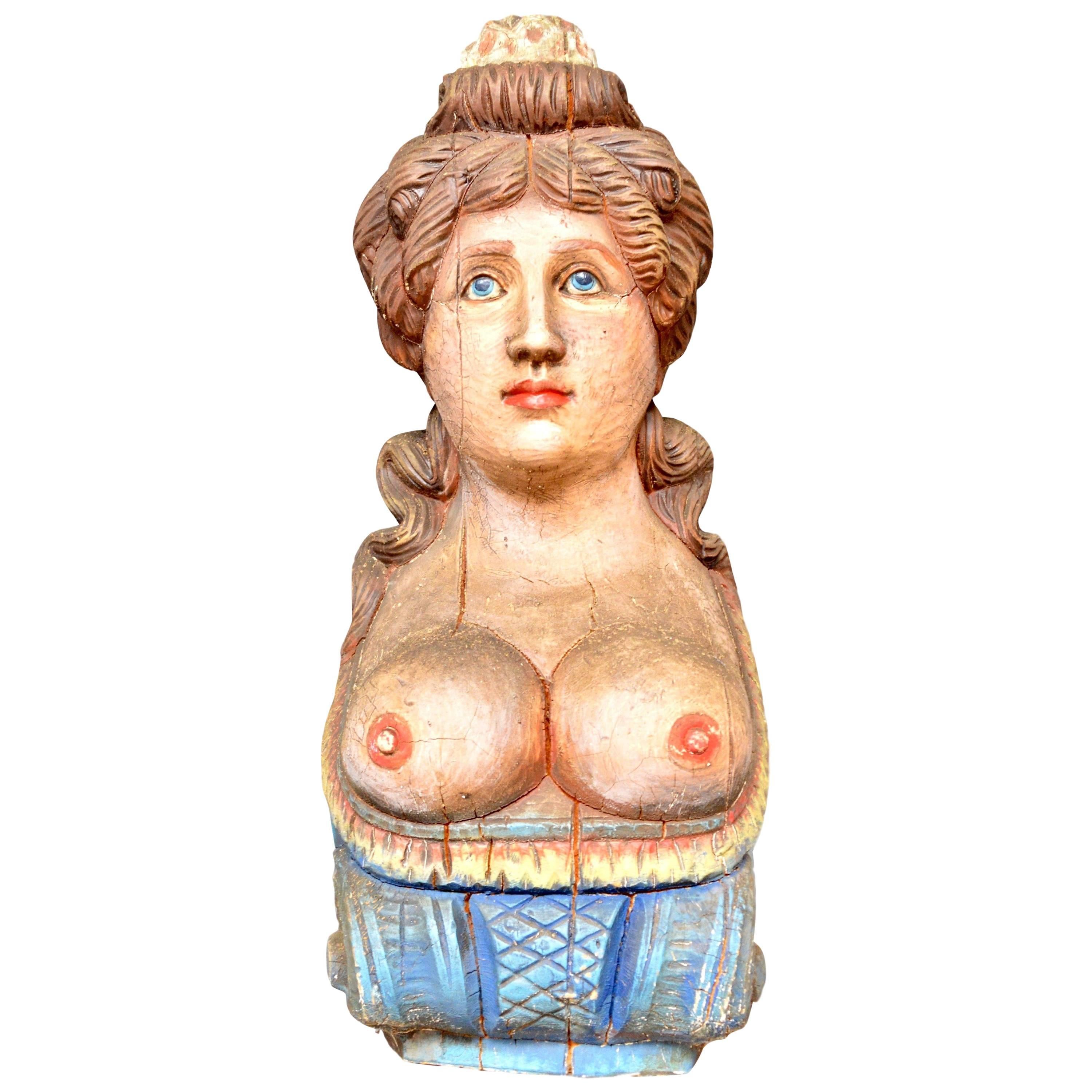 Large Polychromed Female Figurehead Style Bust