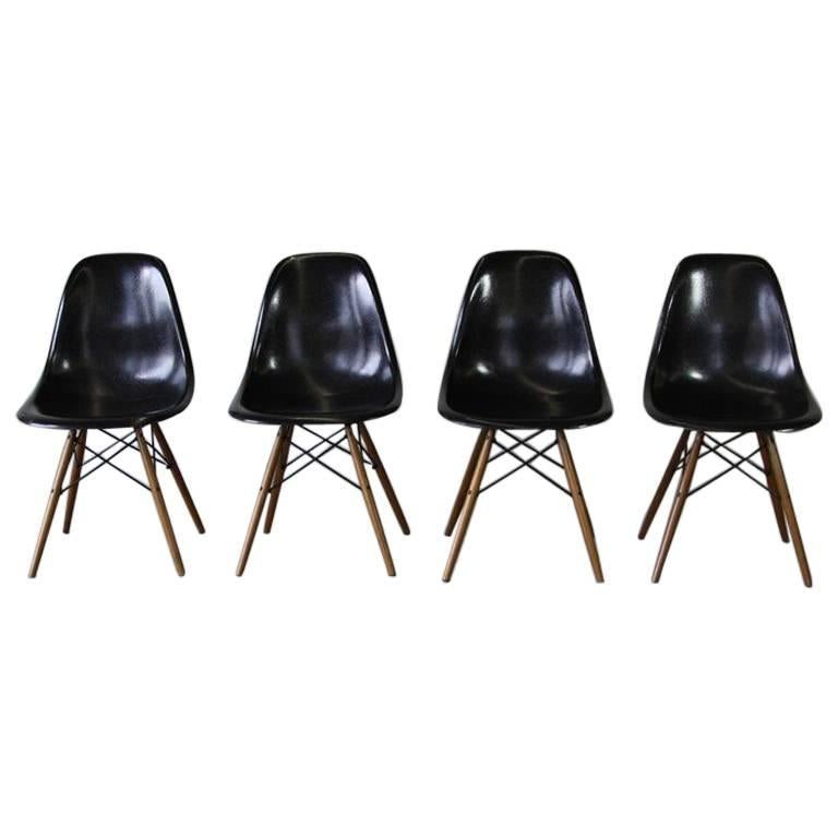 Set of Four Eames Vintage Fibreglass Side Chairs