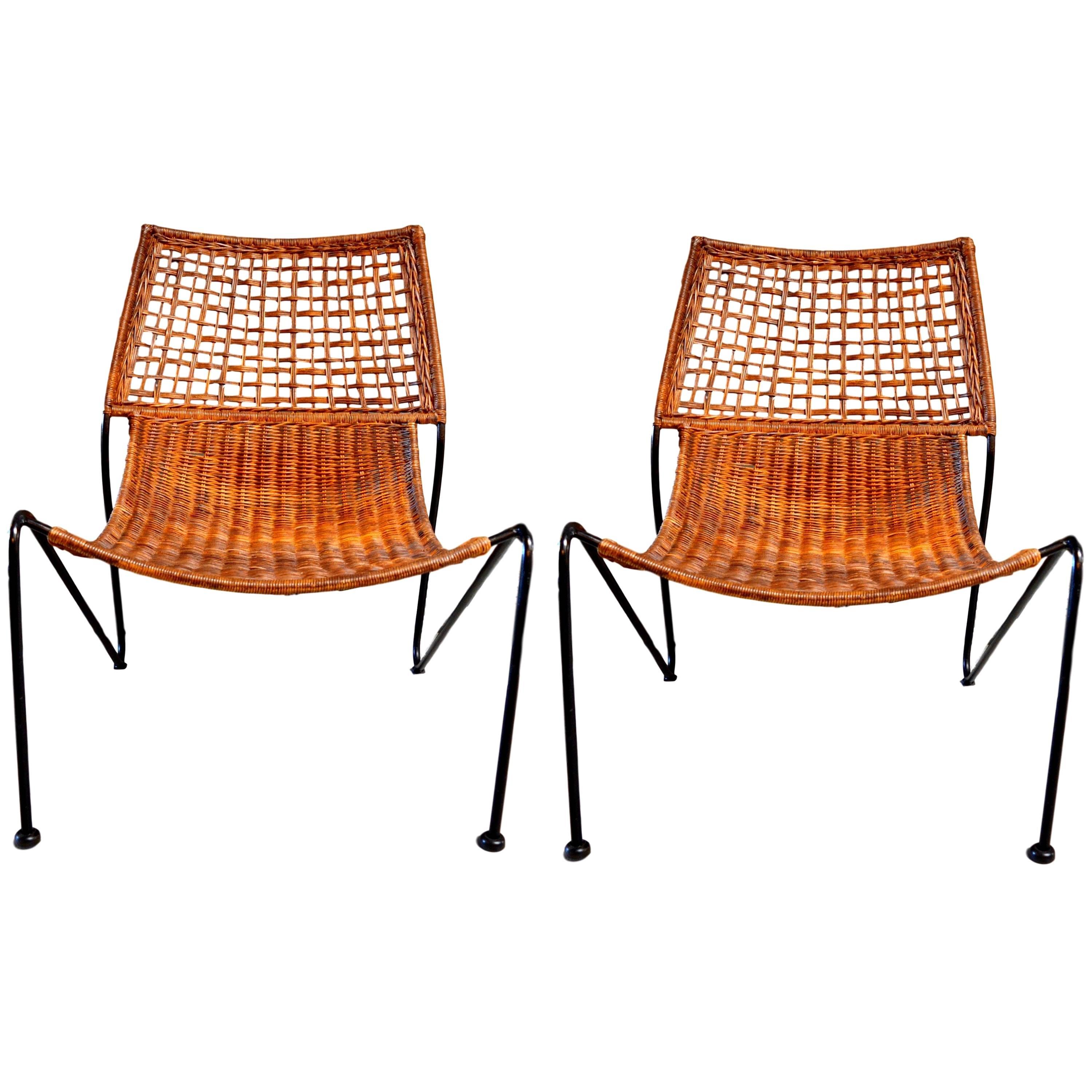 Sculptural Iron and Wicker Chairs in the style of Tempestini