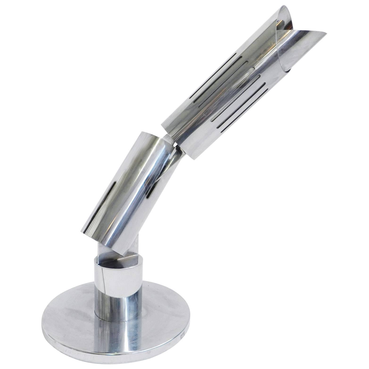 Big Adjustable Metal Chrome Table Lamp For Sale