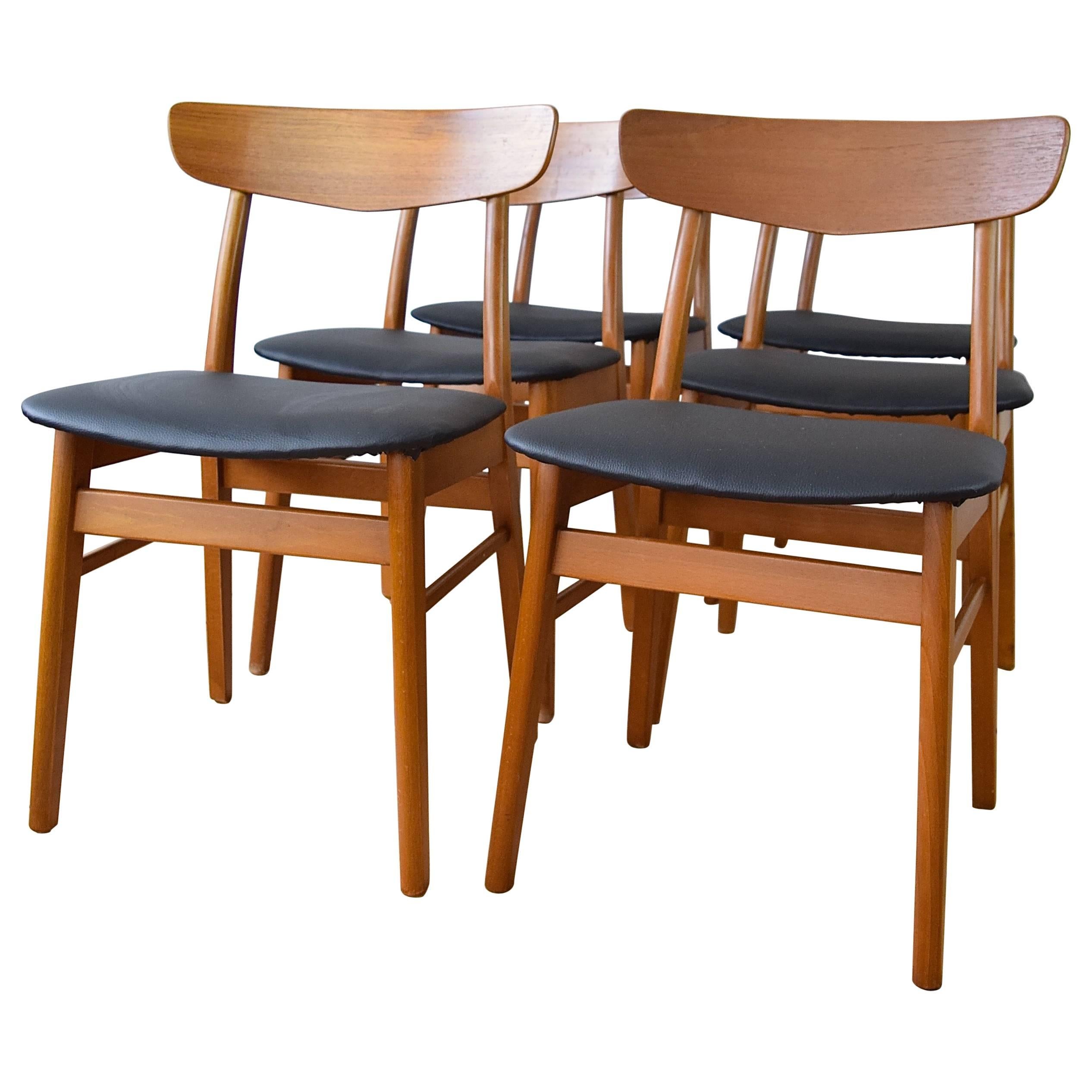 Teak and Beech Farstrup Dining Chairs, Set of Six, 1960s For Sale