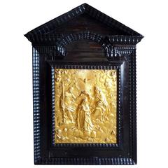 Italian Renaissance Chiselled Gilt Bronze Plaque, Coronation of the Virgin