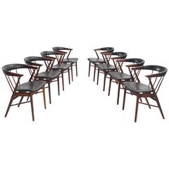 Helge Sibast Roundback Chairs in Rosewood and Leather