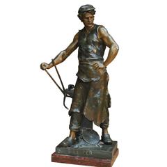 19th Century Blacksmith Statue "Le FER" by E. Picault