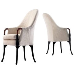 Pair of Giorgetti Progetti High Armchairs, White Shearling Upholstery