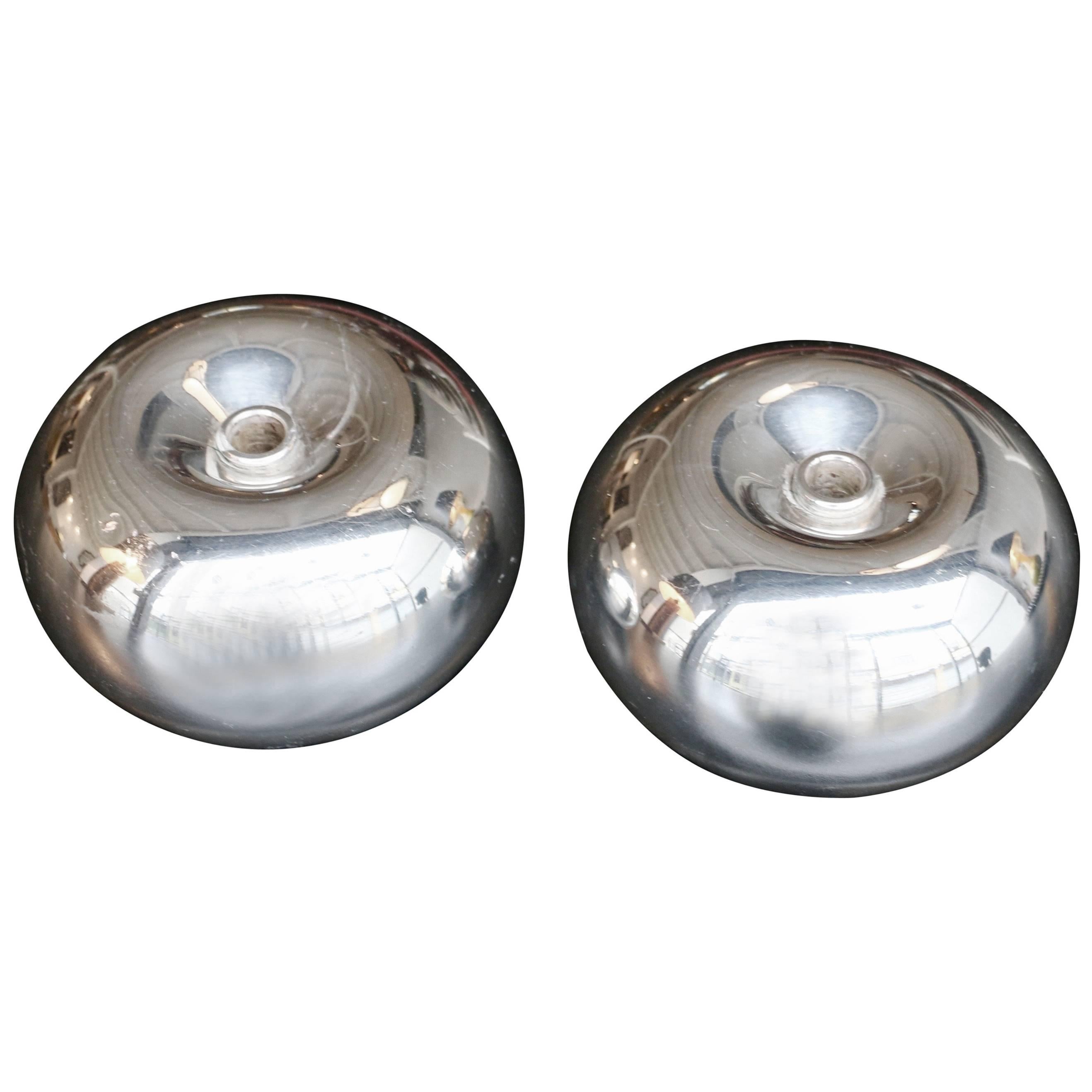 Pair of Silvered Metal Candleholders For Sale