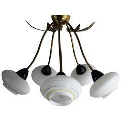 Five-Light Brass Sputnik Chandelier Flush Mount, 1950s 6