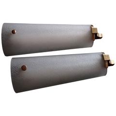 Pair of Huge Wall Lights Scones Bronze and Molded Glass 4