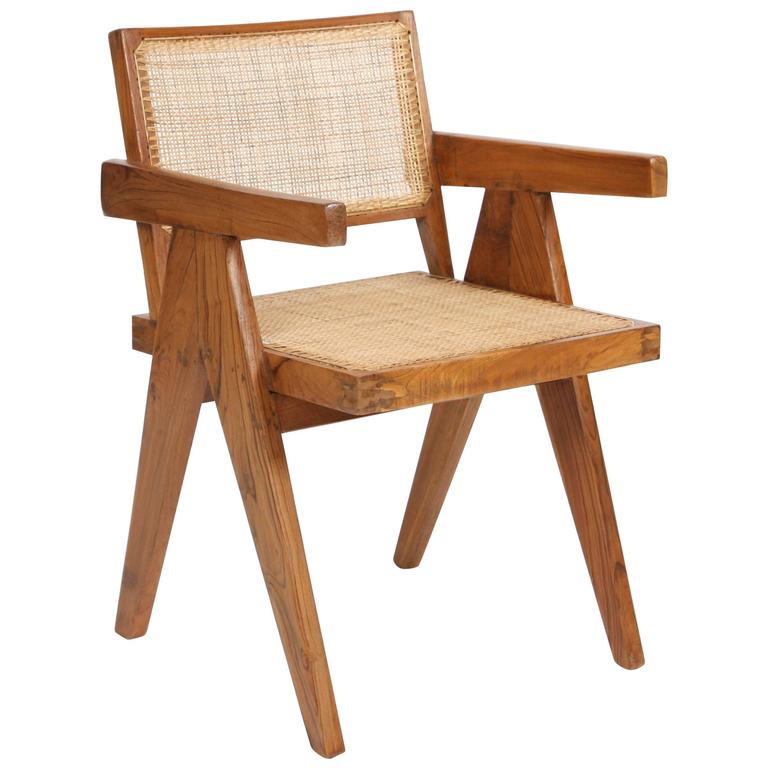 Pierre Jeanneret Armchair Called "Office Cane Chairs" at 1stDibs