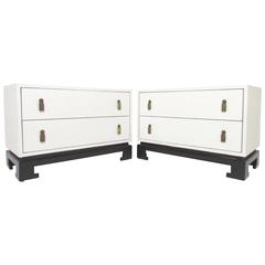 Pair of Lacquered Grass Cloth Chests or Nightstands, circa 1970s