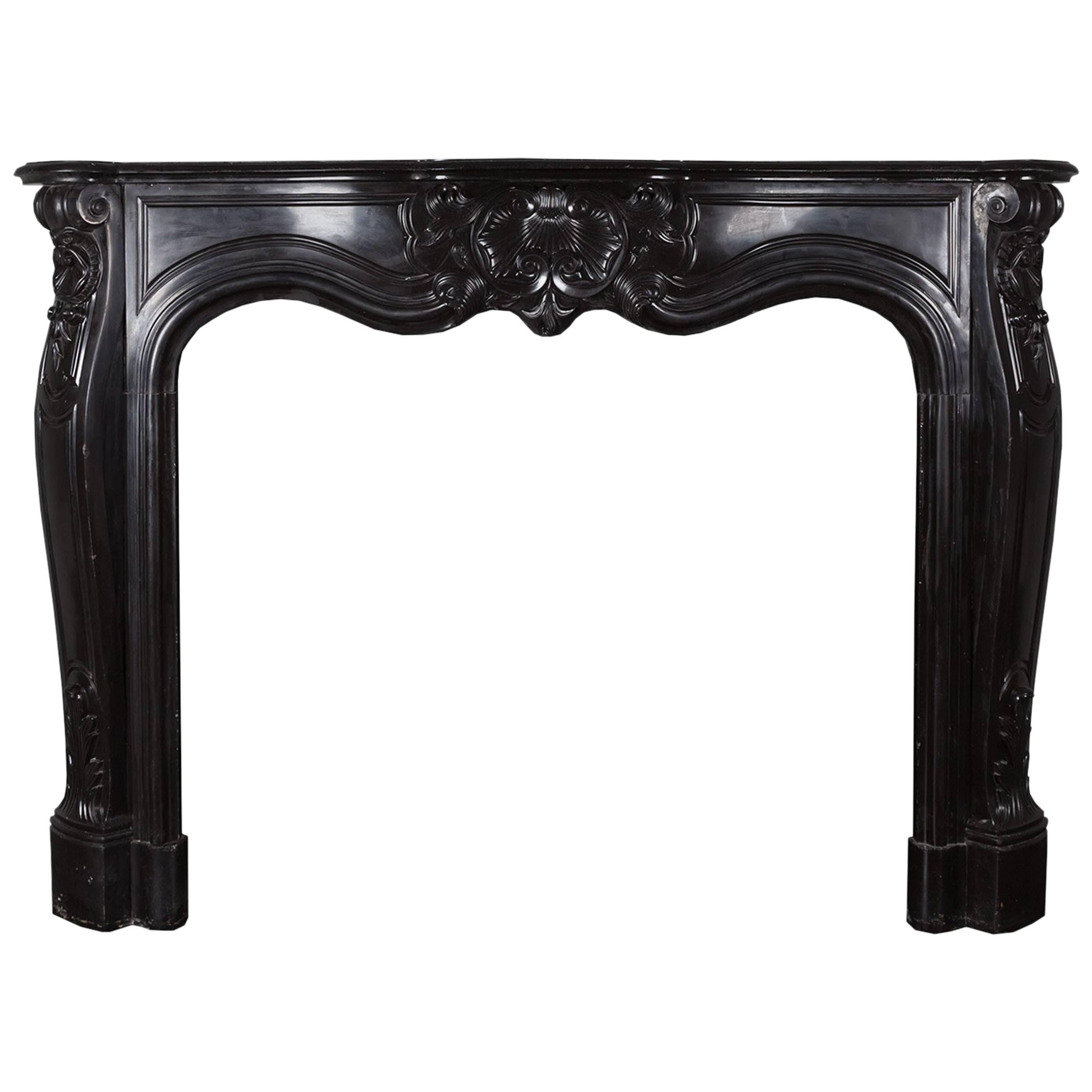Antique Louis XV Black Marble Fireplace For Sale