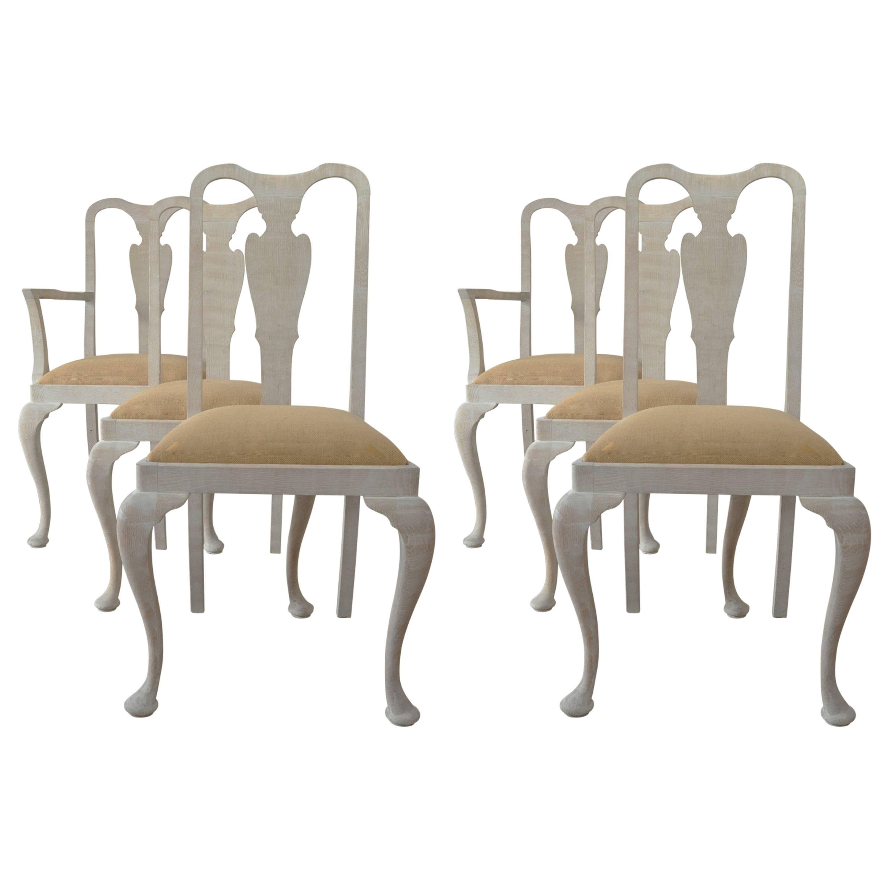 Set of Six Antique Swedish Style Limed Oak Dining Chairs