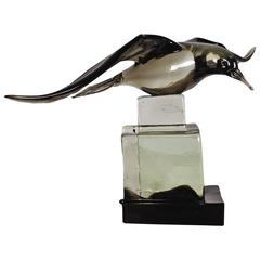 1960´s  Smoky green-grey Murano Seagull on Base by Licio Zanetti - Murano, Italy