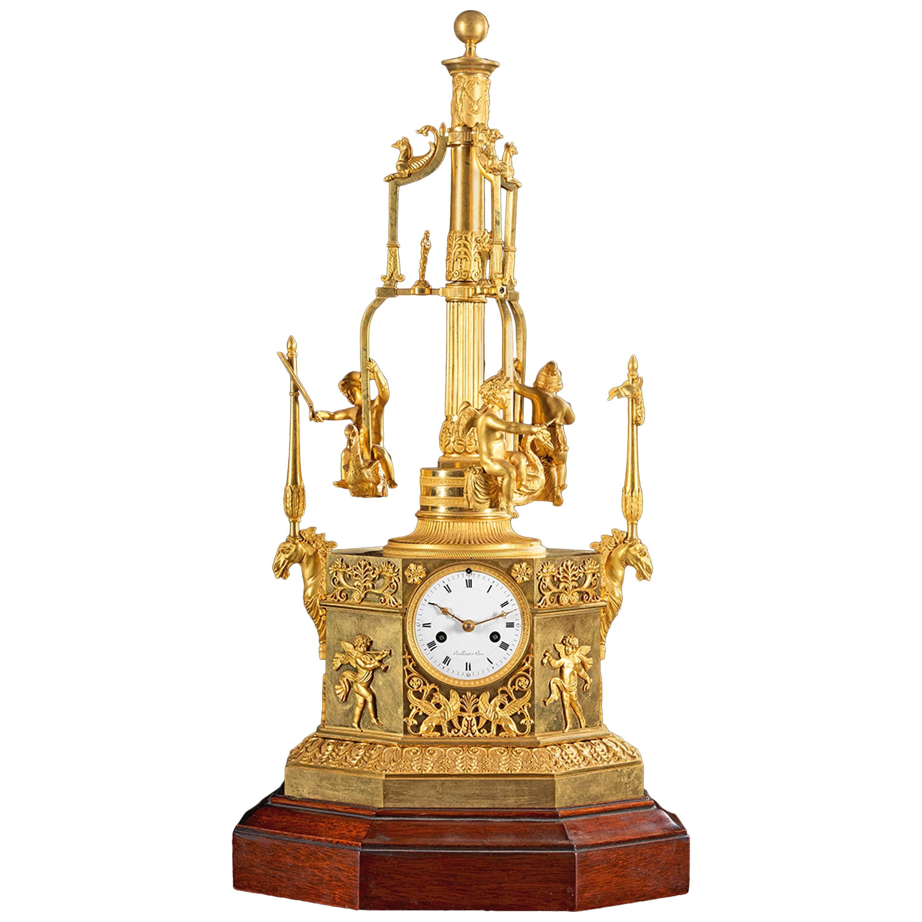 Rare Empire Ormolu Automaton Carousel Clock, Vaillant, Paris, circa 1805 For Sale