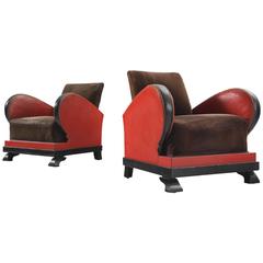 Vintage Set of Two Red and Black Art Deco Club Chairs