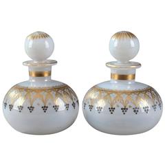 Pair of White Opaline Perfume Bottles with Gothic Decoration by Desvignes 3