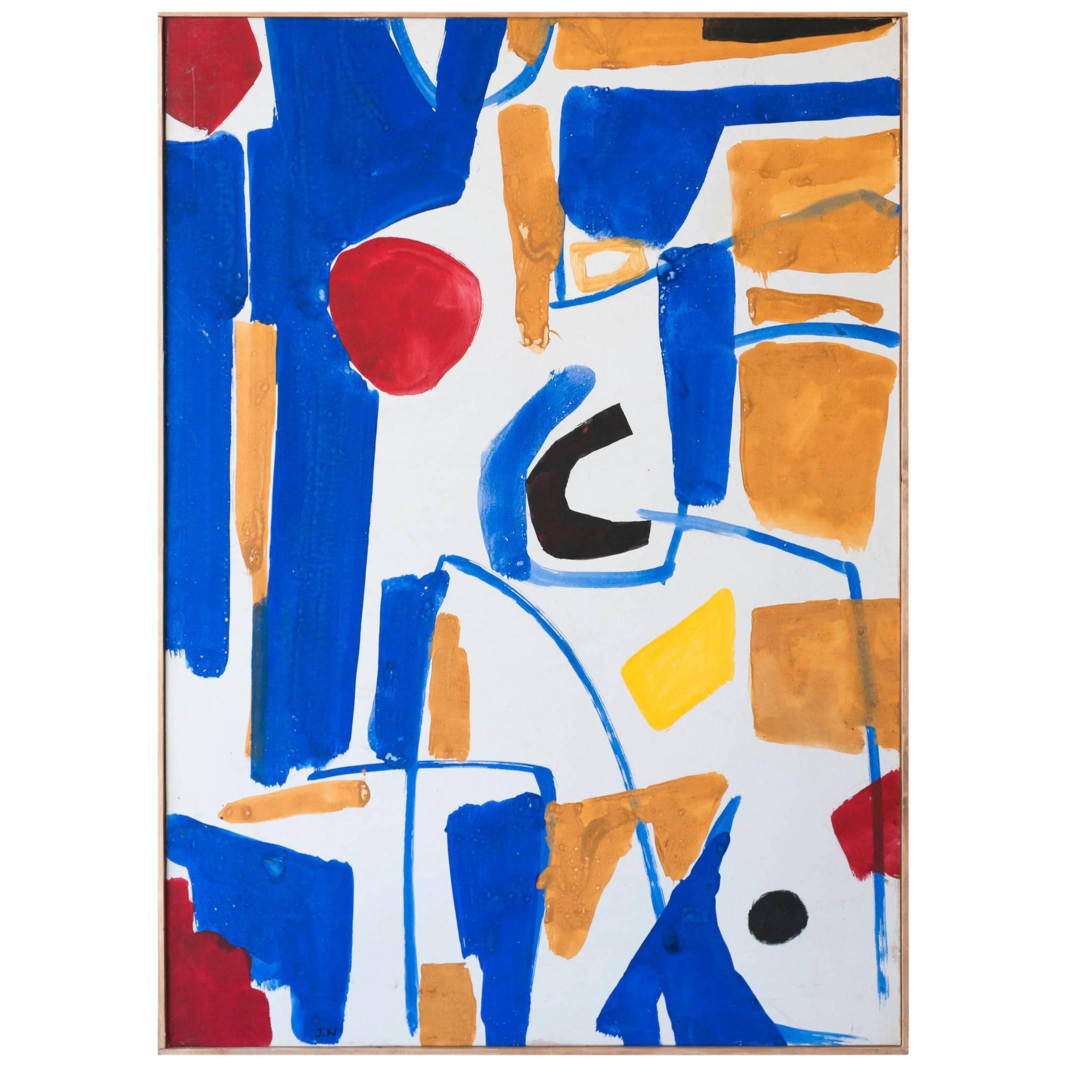 Mid-Century Untitled Abstract in Blue, White and Yellow by Jacques Nestlé For Sale